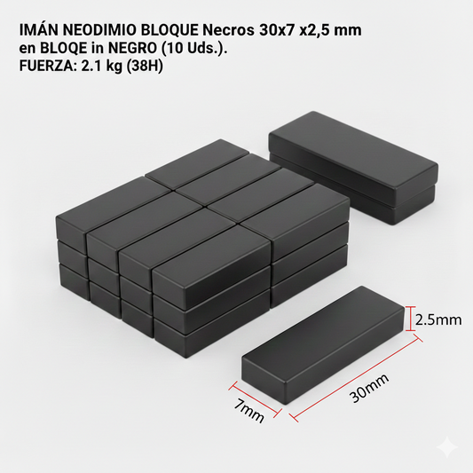 Pack of 6 Black Neodymium Block Magnets (30 x 7 x 2.5 mm)
