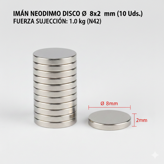 Pack of 6 Neodymium Disc Magnets (Ø 8 x 2 mm) - High Power